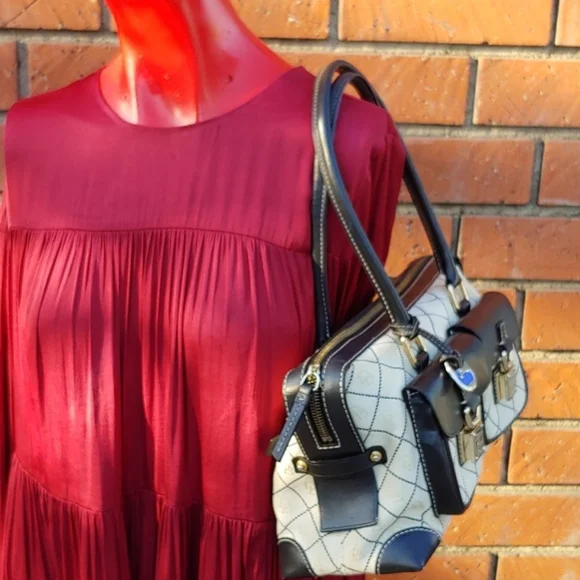 Dooney & Bourke Classic Cream Signature Canvas and Black Leather Baguette Bag - Picture 6 of 17